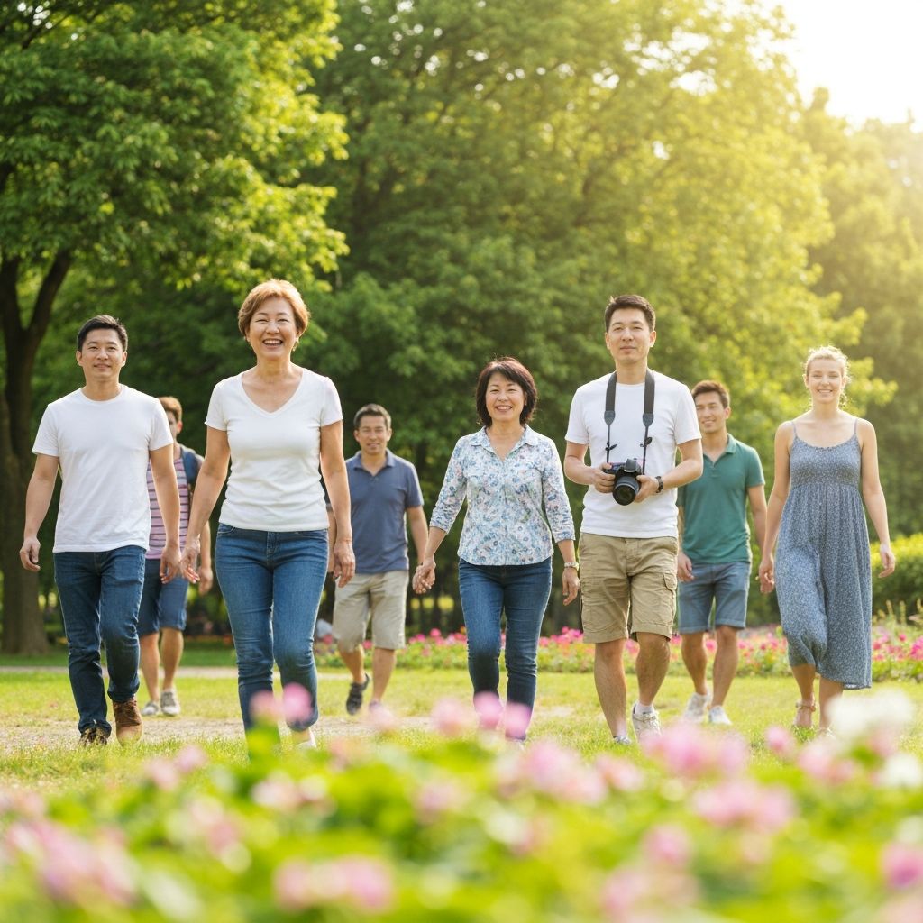 People walking in park