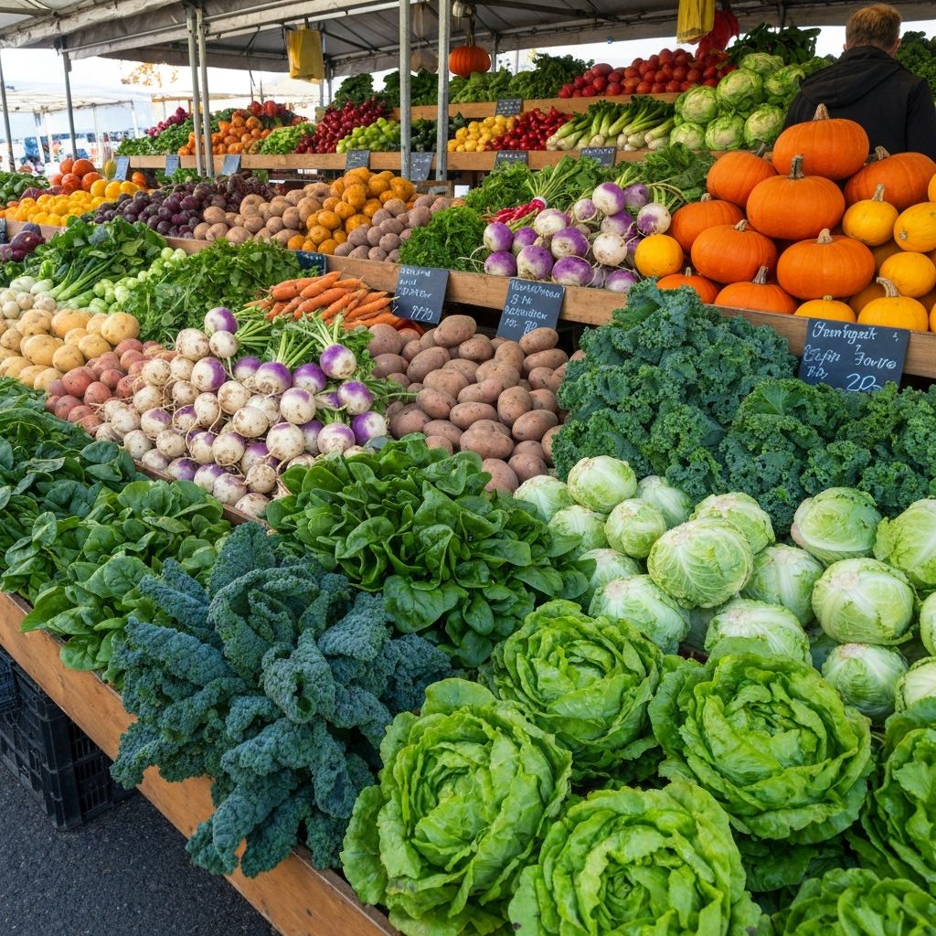 Seasonal vegetables at farmers market